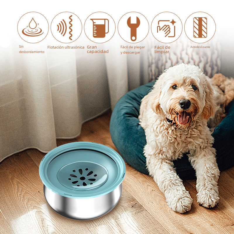 Stainless Steel Dog Water Bowl with Splash Guard – Large, No-Spill Design