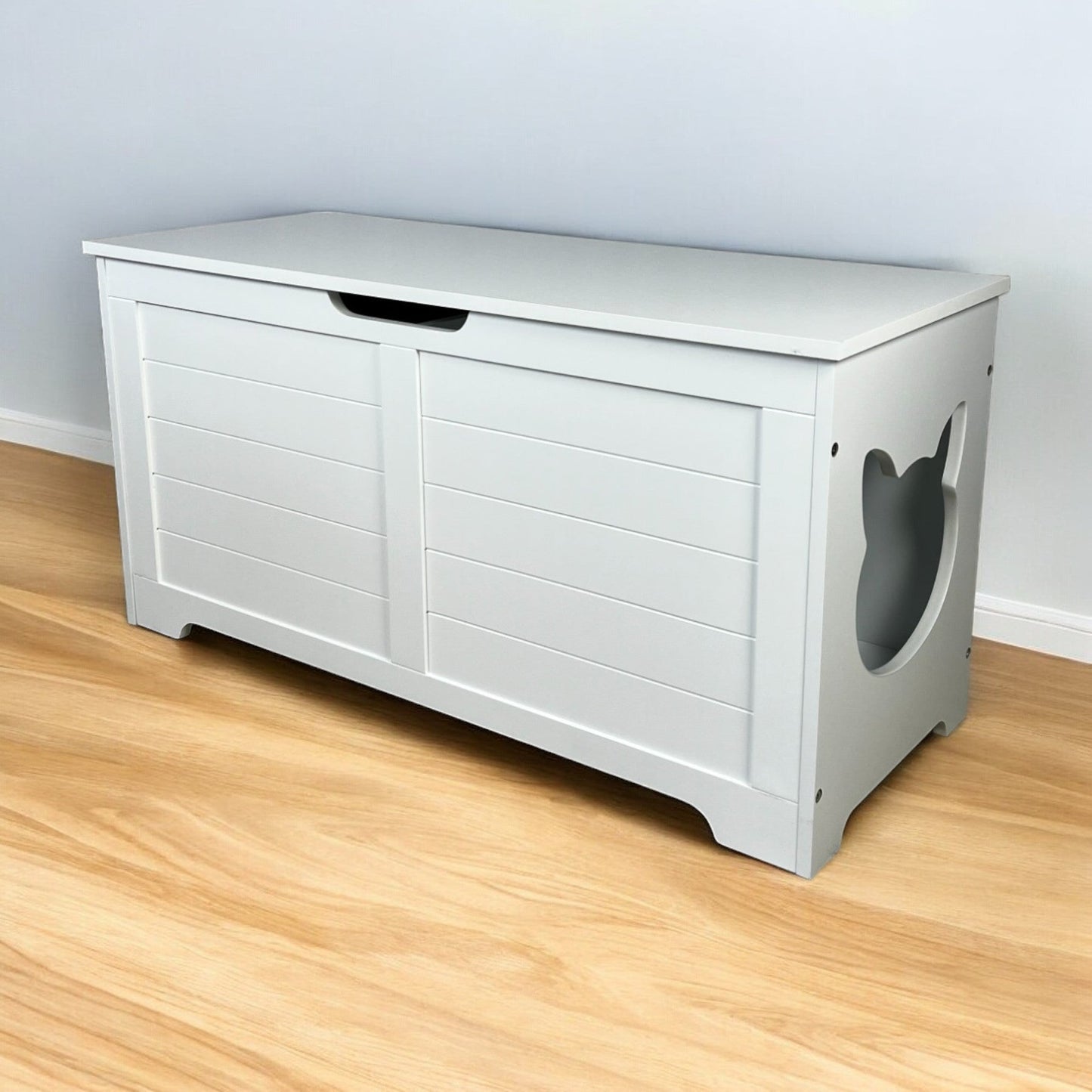 Top Open Cat Litter Box Furniture – Enclosed Fence Design for Less Mess