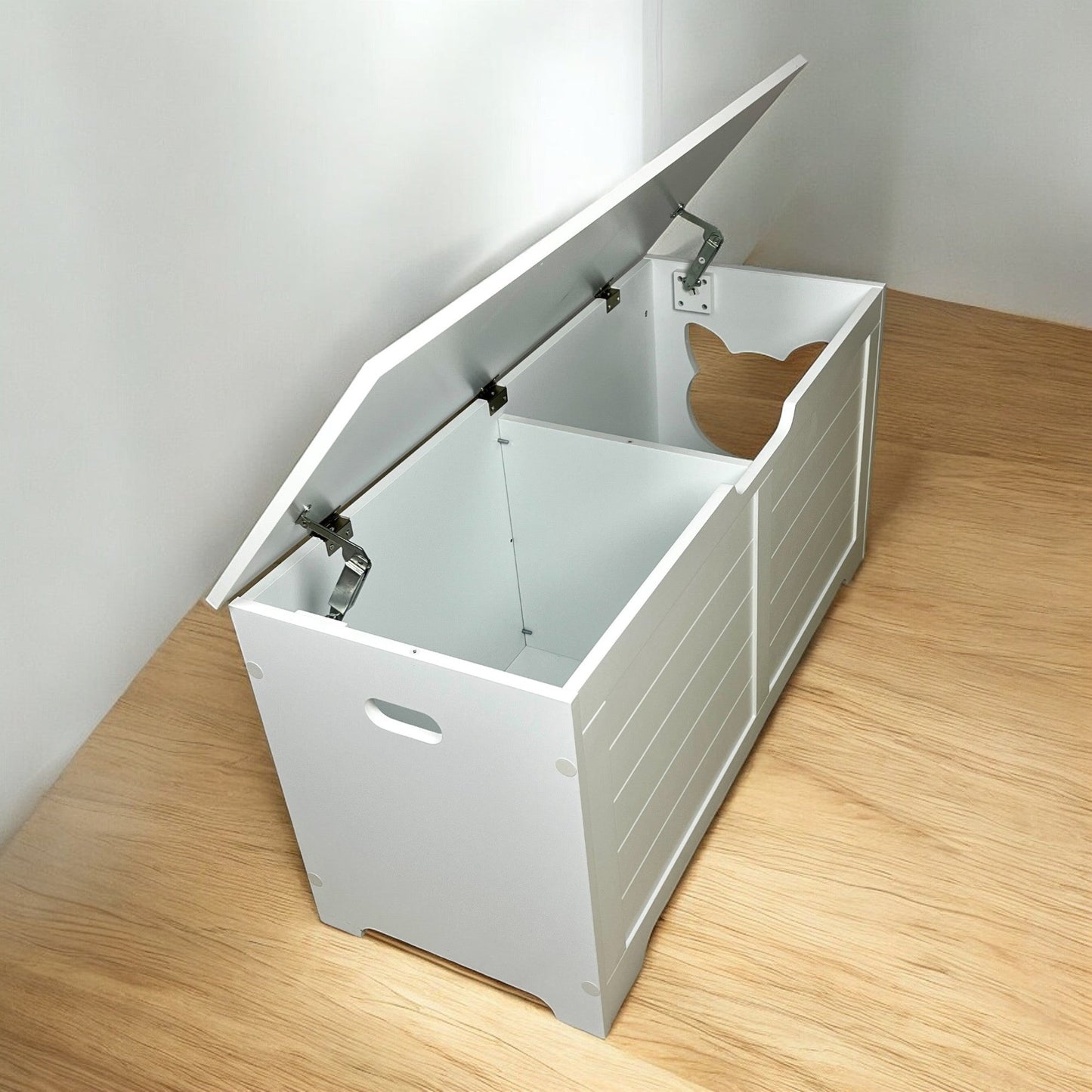 Top Open Cat Litter Box Furniture – Enclosed Fence Design for Less Mess
