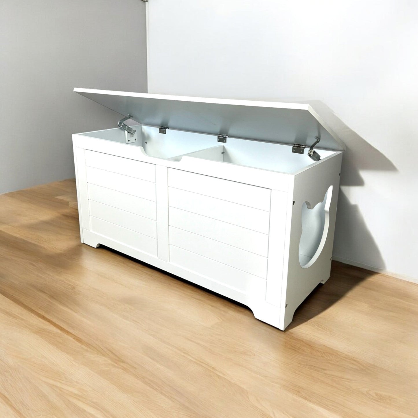Top Open Cat Litter Box Furniture – Enclosed Fence Design for Less Mess